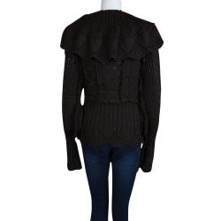 Pre Owned Just Cavalli Brown Chunky Knit Ruffle Detail Cardigan M