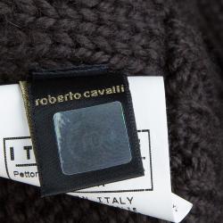 Pre Owned Just Cavalli Brown Chunky Knit Ruffle Detail Cardigan M