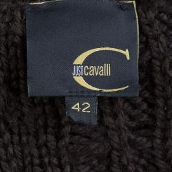 Pre Owned Just Cavalli Brown Chunky Knit Ruffle Detail Cardigan M