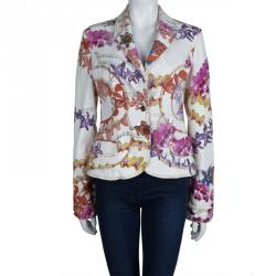 Pre Owned Just Cavalli Multicolor Floral Printed Cotton Paneled Blazer M