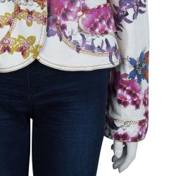 Pre Owned Just Cavalli Multicolor Floral Printed Cotton Paneled Blazer M