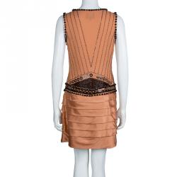 Pre Owned فستان جست كافالي حرير برتقالي مزخرف بطيات مزينة بلا أكمام M