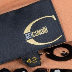 Pre Owned فستان جست كافالي حرير برتقالي مزخرف بطيات مزينة بلا أكمام M