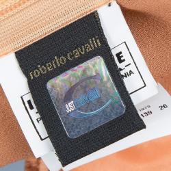 Pre Owned فستان جست كافالي حرير برتقالي مزخرف بطيات مزينة بلا أكمام M