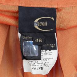 Pre Owned Just Cavalli Orange Crinkled Chiffon Long Sleeve Sheer Blouse L