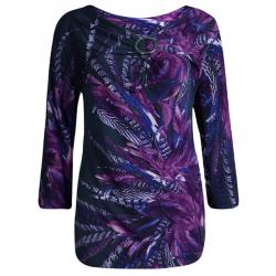 Just Cavalli Multicolor Draped Knit Long Sleeve Blouse XL