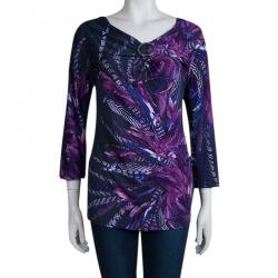 Just Cavalli Multicolor Draped Knit Long Sleeve Blouse XL