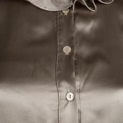 Pre Owned Just Cavalli Beige Satin Ruffle Detail Long Sleeve Shirt S