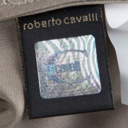 Pre Owned Just Cavalli Beige Satin Ruffle Detail Long Sleeve Shirt S