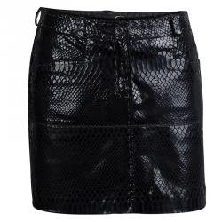 Just Cavalli Black Python Imprint Patent Mini Skirt S