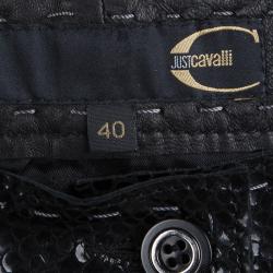 Just Cavalli Black Python Imprint Patent Mini Skirt S