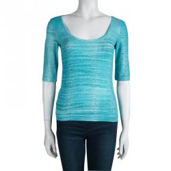Pre Owned Just Cavalli Turquoise Snakeskin Print Short Sleeve T-Shirt M