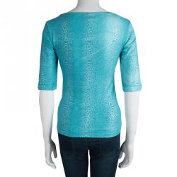 Pre Owned Just Cavalli Turquoise Snakeskin Print Short Sleeve T-Shirt M