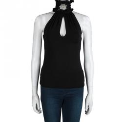 Pre Owned Just Cavalli Black Knit Keyhole Neck Sleeveless Top S