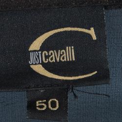 Pre Owned Just Cavalli Metallic Printed Silk Ruffle Detail Sheer Blouse XL