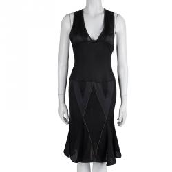 Pre Owned Just Cavalli Black Knit Sheer Panel Detail Sleeveless Dress M