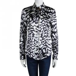Just Cavalli Black Silk Leopard Print Button Down Long Sleeve Shirt M
