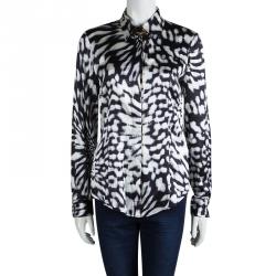 Pre Owned Just Cavalli Black Silk Leopard Print Button Down Long Sleeve Shirt M
