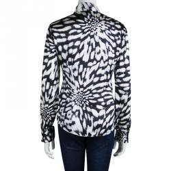 Just Cavalli Black Silk Leopard Print Button Down Long Sleeve Shirt M