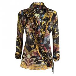 Pre Owned Just Cavalli Black Floral Printed Ruffle Detail Wrap Top M