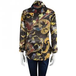 Pre Owned Just Cavalli Black Floral Printed Ruffle Detail Wrap Top M