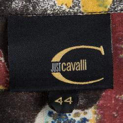 Pre Owned Just Cavalli Black Floral Printed Ruffle Detail Wrap Top M