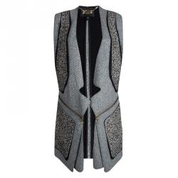 Pre Owned Just Cavalli Grey Textured Panel Zip Detail Sleeveless Vest M