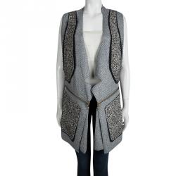 Pre Owned Just Cavalli Grey Textured Panel Zip Detail Sleeveless Vest M