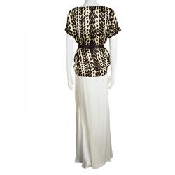 Pre Owned Just Cavalli Animal Printed Silk Top and Skirt Set L