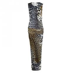 Pre Owned Just Cavalli Multicolor Leopard Print Sleeveless Maxi Dress L