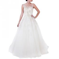 Justin Alexander Ivory Sleeveless Embellished Tulle Wedding Gown M