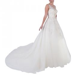 Justin Alexander Ivory Sleeveless Embellished Tulle Wedding Gown M