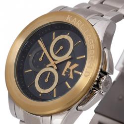 Pre Owned Karl Lagerfeld Black Gold-Plated Stainless Steel KL1409 Unisex Wristwatch 44MM