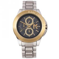 Pre Owned Karl Lagerfeld Black Gold-Plated Stainless Steel KL1409 Unisex Wristwatch 44MM