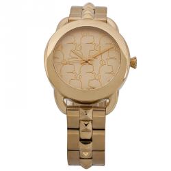 Pre Owned Karl Lagerfeld Champagne Gold-Plated Stainless Steel KL2204 Women's Wristwatch 40MM