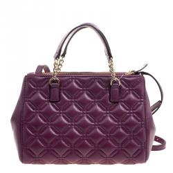 Pre Owned Kate Spade Red Plum Leather Small Astor Court Loden Top Handle Bag