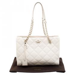 Pre Owned Kate Spade Off White Quilted Leather Emerson Place Phoebe Tote