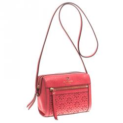Pre Owned Kate Spade Pink Perforated Leather Perri Lane Looloo Crossbody Bag