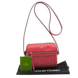 Pre Owned Kate Spade Pink Perforated Leather Perri Lane Looloo Crossbody Bag
