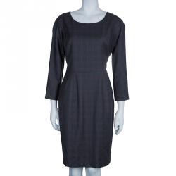 Pre Owned Kenzo Plaid Wool Sheath Dress L