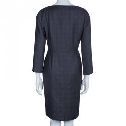 Pre Owned Kenzo Plaid Wool Sheath Dress L