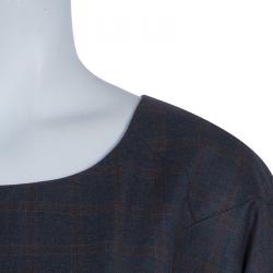 Pre Owned Kenzo Plaid Wool Sheath Dress L