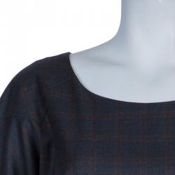Pre Owned Kenzo Plaid Wool Sheath Dress L