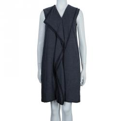 Pre Owned فستان كينزو تويل رصاصي بخياطة مزينة مقاس M