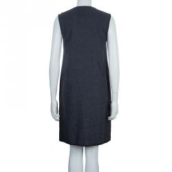 Pre Owned فستان كينزو تويل رصاصي بخياطة مزينة مقاس M