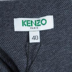 Pre Owned فستان كينزو تويل رصاصي بخياطة مزينة مقاس M