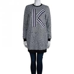 Pre Owned Kenzo Monochrome Printed Cotton Knit Logo Sweatshirt M