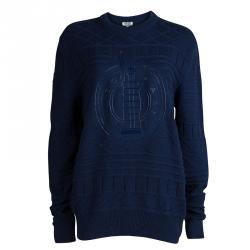 Pre Owned Kenzo Cobalt Blue Silicone Print Knit Sweater M