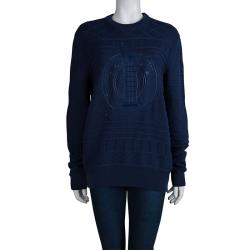 Pre Owned Kenzo Cobalt Blue Silicone Print Knit Sweater M
