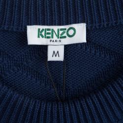 Pre Owned Kenzo Cobalt Blue Silicone Print Knit Sweater M